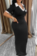 Black White Elegant Letters Contrast Turndown Collar Long Dresses