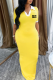 Yellow Elegant Letters Contrast Turndown Collar Long Dresses