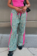 Light Green Casual Print Contrast Loose Mid Waist Conventional Patchwork Bottoms