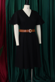 Pink Elegant Solid Color With Belt V Neck Long Dresses