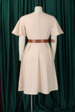 Pink Elegant Solid Color With Belt V Neck Long Dresses