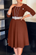 Brown Elegant Solid Color With Belt O Neck Long Dresses