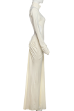 Light Apricot Elegant Solid Color Backless Ruched Turtleneck Evening Dresses