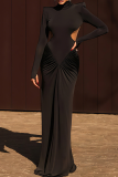 Light Apricot Elegant Solid Color Backless Ruched Turtleneck Evening Dresses