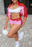 Red Casual Zipper Contrast Zipper Collar Long Sleeve Two Pieces