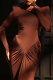 Brown Elegant Solid Color Backless Ruched Turtleneck Evening Dresses