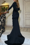 Khaki Elegant Solid Color Hollow Out Strap Design O Neck Evening Dresses