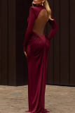 Light Apricot Elegant Solid Color Backless Ruched Turtleneck Evening Dresses
