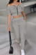 Silver Gray Casual Solid Color Zipper Off Shoulder Short Sleeve Two Pieces
