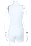White Sexy Solid Color Lace Deep V Neck Skinny Rompers