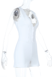 White Sexy Solid Color Lace Deep V Neck Skinny Rompers