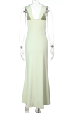 Light Green Elegant Solid Color Backless Spaghetti Strap Evening Dresses