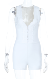 White Sexy Solid Color Lace Deep V Neck Skinny Rompers
