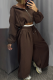 Brownness Casual Solid Color Zipper Hooded Long Sleeve Two Pieces