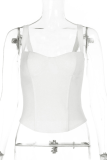 White Sexy Solid Color Patchwork Spaghetti Strap Tops