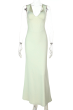 Light Green Elegant Solid Color Backless Spaghetti Strap Evening Dresses