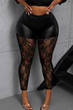 Black Sexy Solid Color Lace Plus Size
