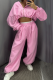 Pink Casual Solid Color Zipper Hooded Long Sleeve Two Pieces
