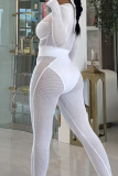 Black Casual Solid Color Mesh Zipper O Neck Long Sleeve Two Pieces