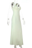Light Green Elegant Solid Color Backless Spaghetti Strap Evening Dresses