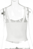White Sexy Solid Color Patchwork Spaghetti Strap Tops