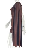 Black Sexy Solid Color Ruched O Neck Dresses
