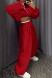 Pink Casual Solid Color Zipper Hooded Long Sleeve Two Pieces