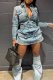 Blue Casual Solid Color Pocket Buckle Turndown Collar Long Sleeve Three Pieces