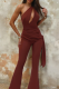Red Casual Solid Color Hollow Out Oblique Collar Bodycon Jumpsuits