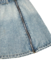 Blue Casual Solid Color Pocket Buckle Turndown Collar Long Sleeve Three Pieces