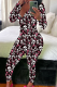 White Pink Casual Print Buttons V Neck Skinny Jumpsuits
