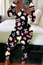 Multicolor Casual Print Buttons V Neck Skinny Jumpsuits