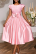 Pink Elegant Solid Color Bow Decor O Neck Evening Dresses