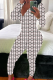 White Casual Print Buttons V Neck Skinny Jumpsuits