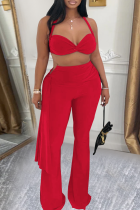 Red Sexy Solid Color Backless Halter Sleeveless Two Pieces