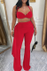 Red Sexy Solid Color Backless Halter Sleeveless Two Pieces