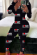 Black Casual Print Buttons V Neck Skinny Jumpsuits
