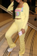 Yellow Casual Print Zipper Hooded Long Sleeve Three Pieces