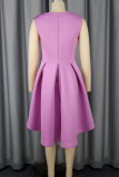 Light Purple Elegant Solid Color Flower Shape Deep V Neck A Line Dresses