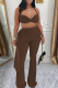 Brownness Sexy Solid Color Backless Halter Sleeveless Two Pieces