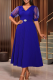 Blue Elegant Solid Color Pleated V Neck Evening Dresses