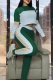 Green Casual Contrast O Neck Long Sleeve Two Pieces