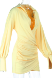 Yellow Sexy Solid Color Ruched Shirt Collar Shirt Dresses