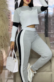 Red Casual Contrast O Neck Long Sleeve Two Pieces