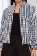 Navy Blue Casual Plaid Lace Zipper Zipper Collar Outerwear