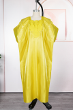 Blue Casual Solid Color Patchwork Square Neck Long Dresses