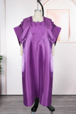 Blue Casual Solid Color Patchwork Square Neck Long Dresses