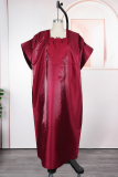 Blue Casual Solid Color Patchwork Square Neck Long Dresses