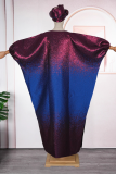 Red Blue Casual Gradient Patchwork O Neck Long Dresses