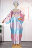 Pink Casual Gradient Hot Drill O Neck Long Dresses